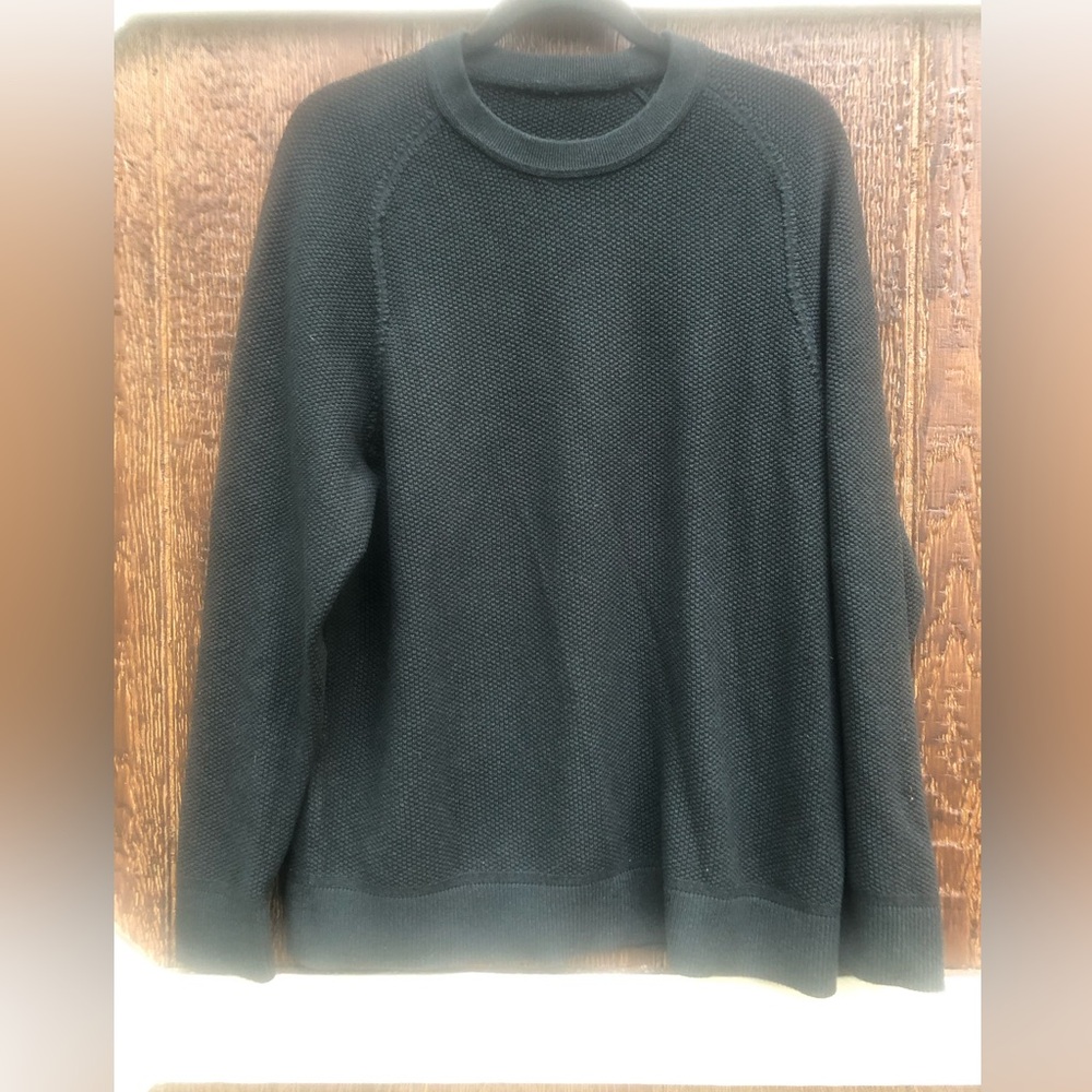 Lululemon Textured Knit Sweater Mens XS Crew Neck Thermal Waffle Gray Green